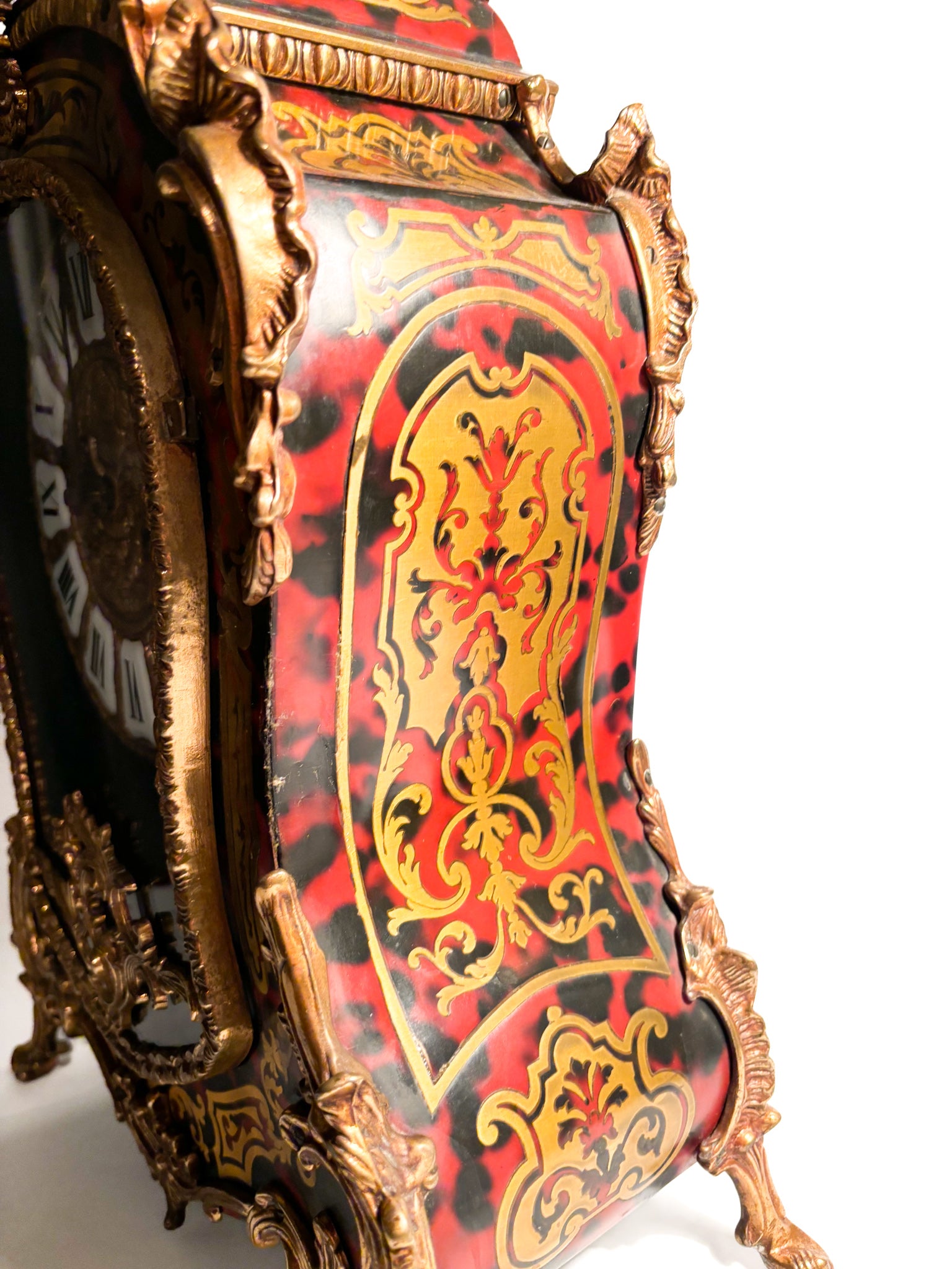Boulle ta Table Clock in Wood and Brass from the Second Half of the 20th Century