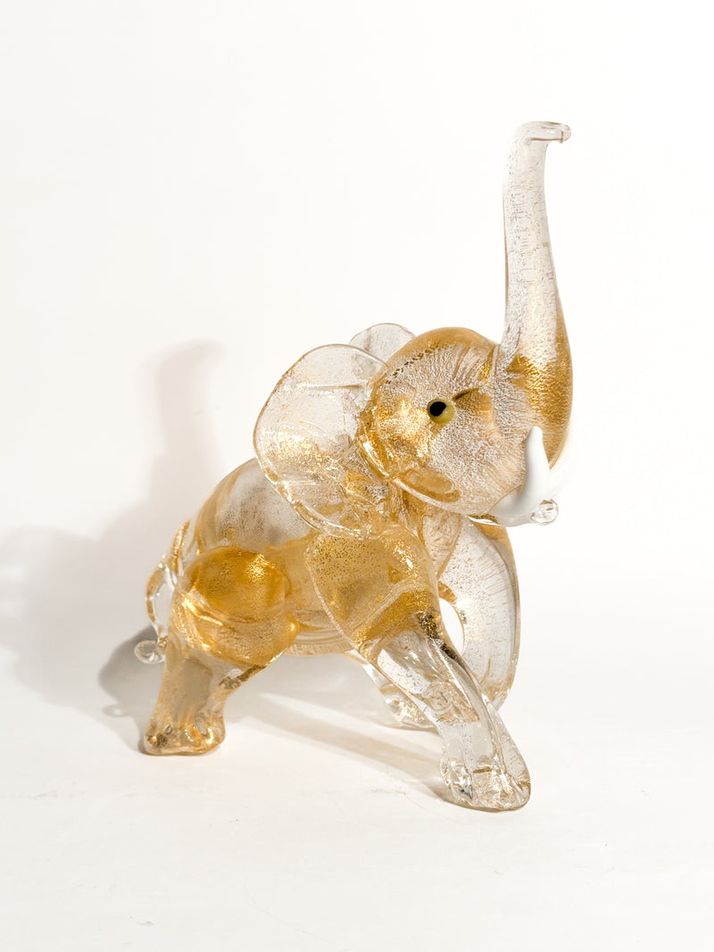 Elefantino in Vetro di Murano e Foglia d'Oro Attribuito a Ercole Barovier Anni 30