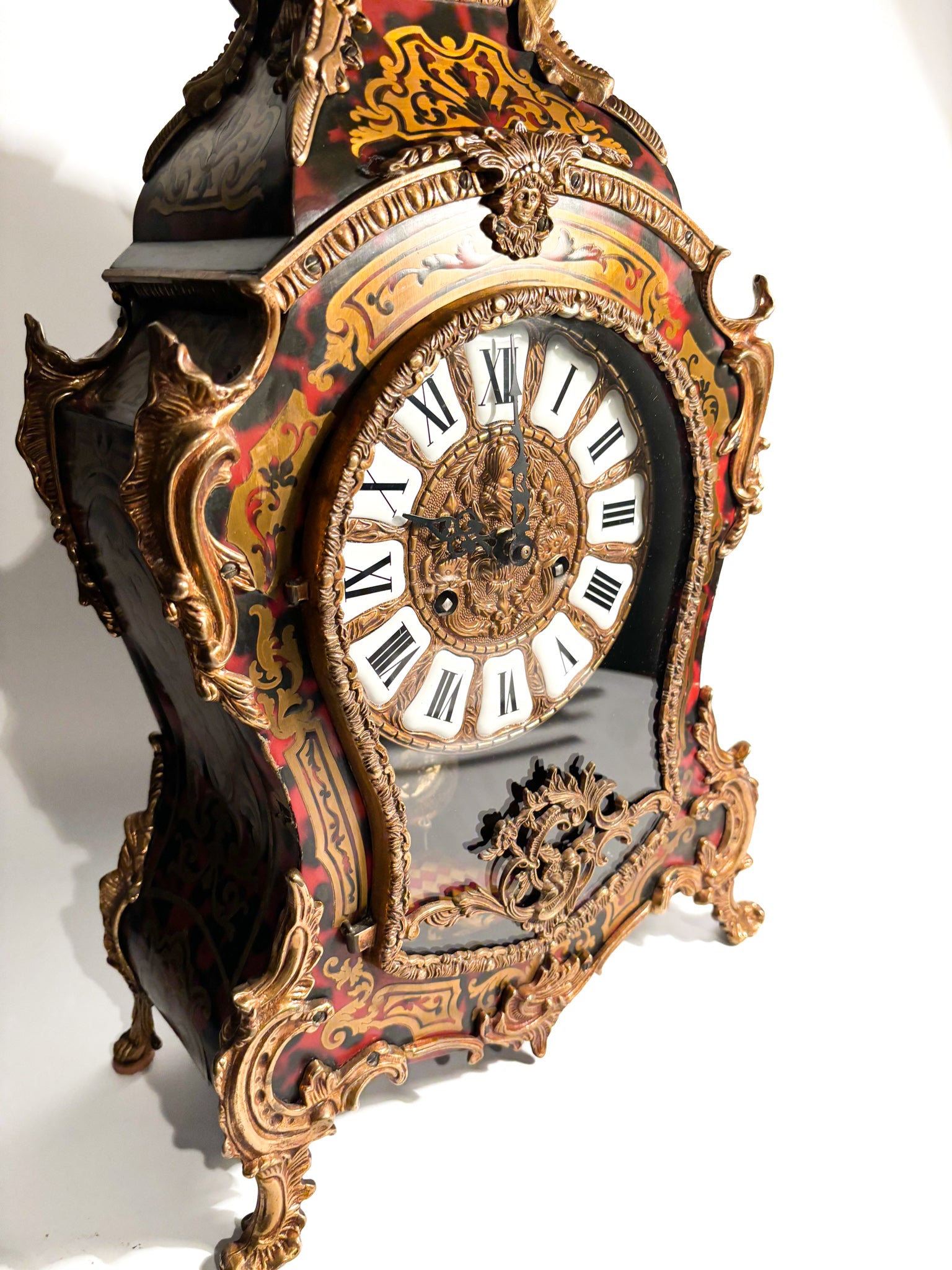 Boulle ta Table Clock in Wood and Brass from the Second Half of the 20th Century