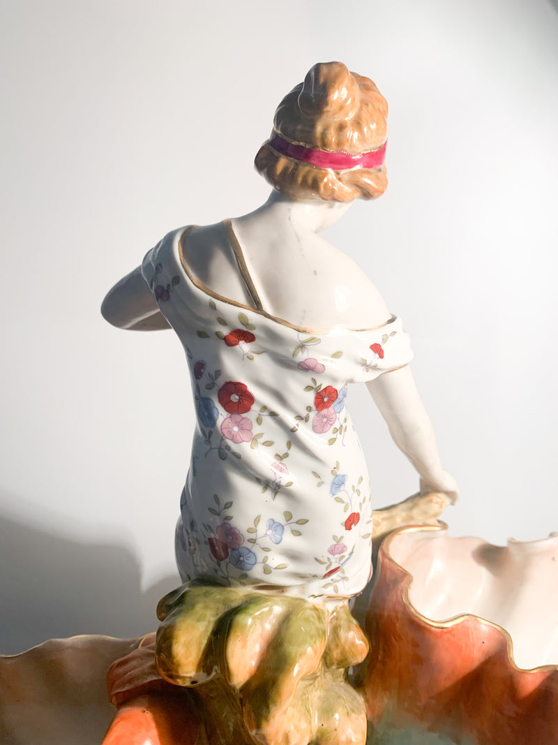 French Ceramic Sculpture of Lady with Baskets from the 1940s