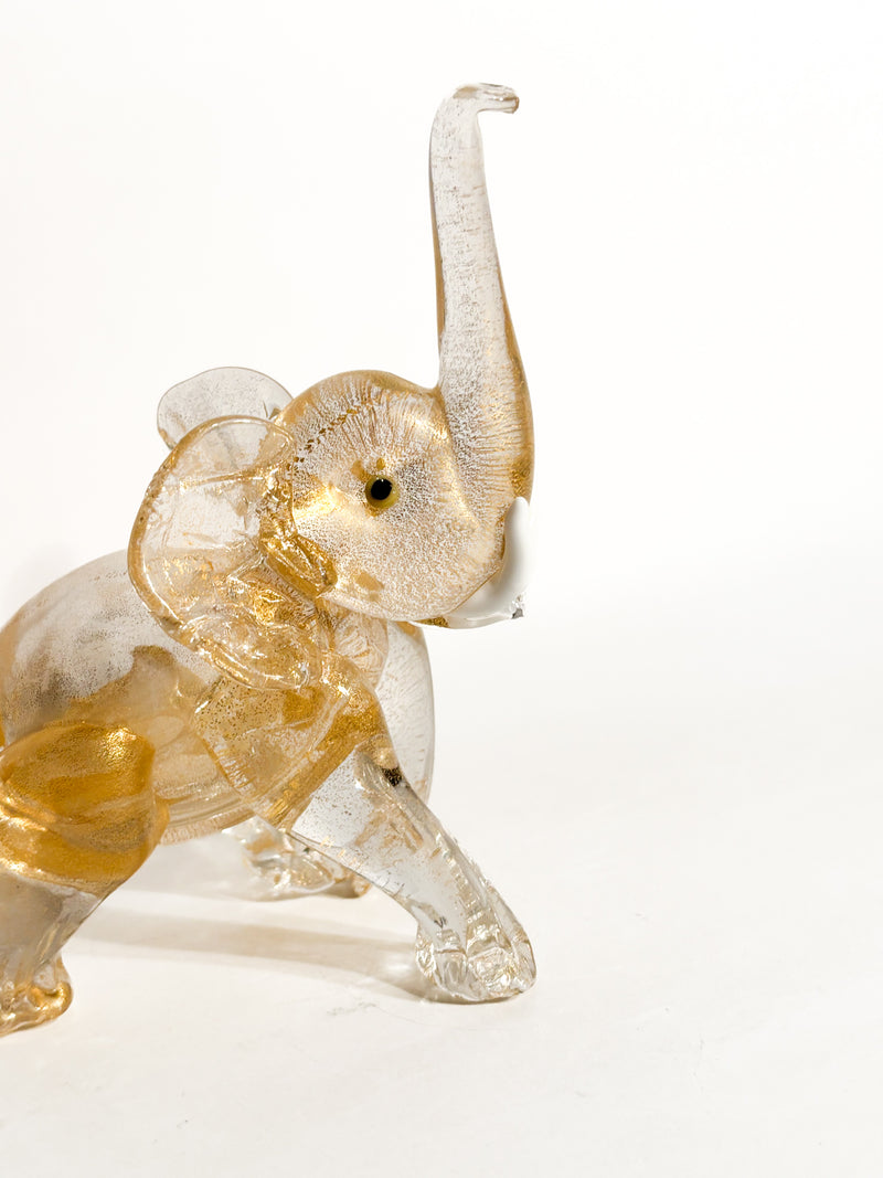 Elefantino in Vetro di Murano e Foglia d'Oro Attribuito a Ercole Barovier Anni 30
