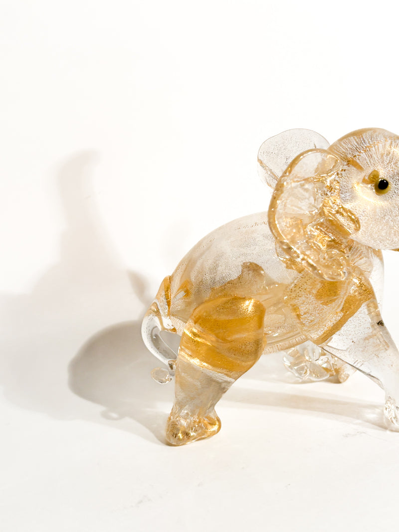Elefantino in Vetro di Murano e Foglia d'Oro Attribuito a Ercole Barovier Anni 30