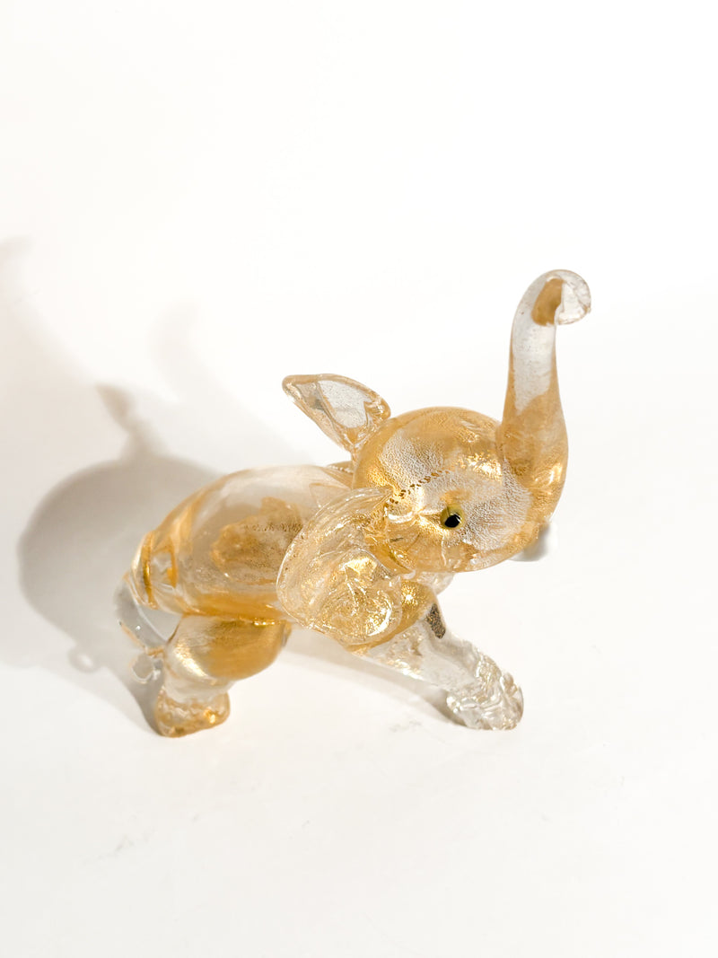 Elefantino in Vetro di Murano e Foglia d'Oro Attribuito a Ercole Barovier Anni 30