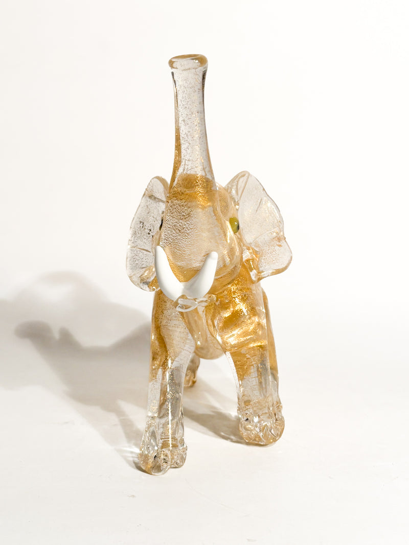 Elefantino in Vetro di Murano e Foglia d'Oro Attribuito a Ercole Barovier Anni 30