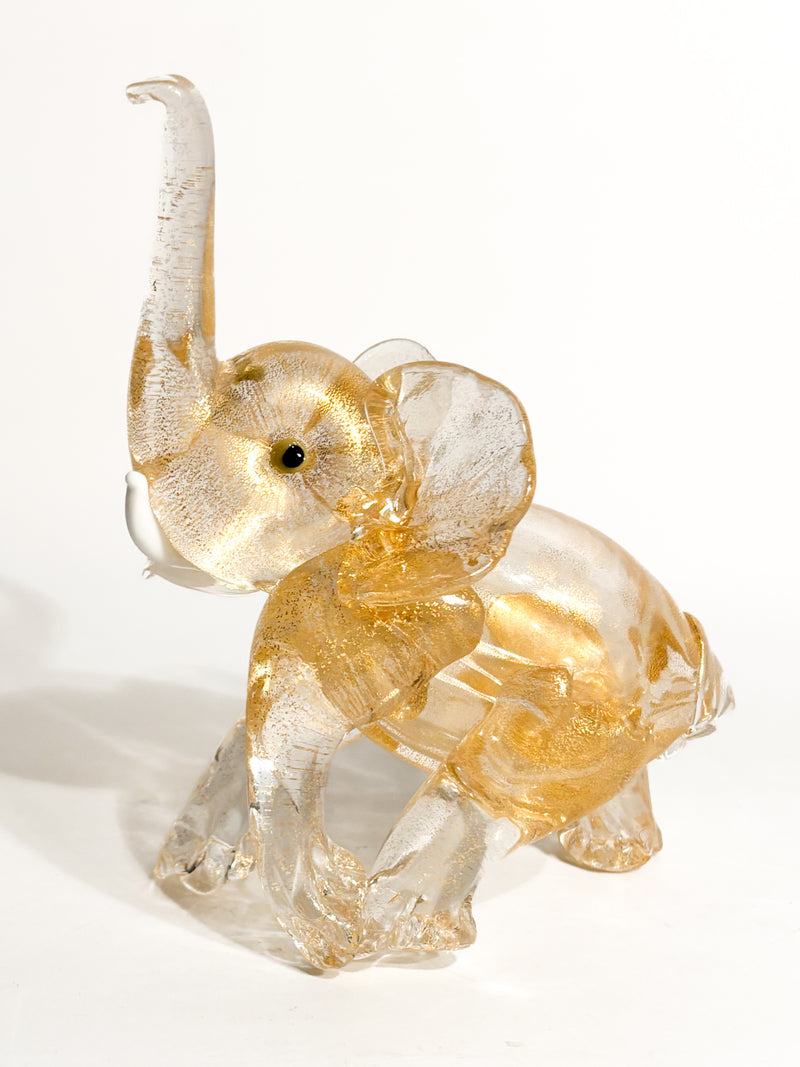 Elefantino in Vetro di Murano e Foglia d'Oro Attribuito a Ercole Barovier Anni 30