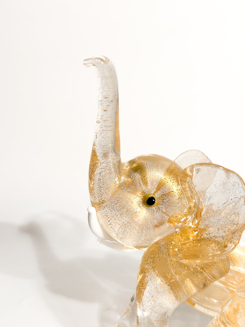 Elefantino in Vetro di Murano e Foglia d'Oro Attribuito a Ercole Barovier Anni 30