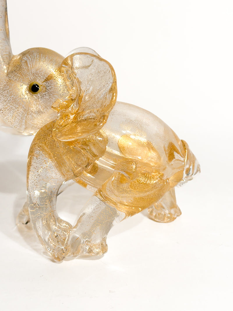 Elefantino in Vetro di Murano e Foglia d'Oro Attribuito a Ercole Barovier Anni 30