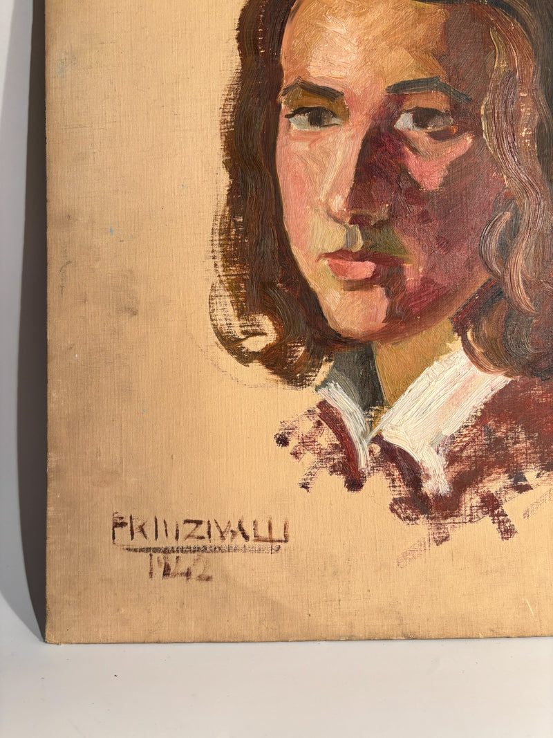 Portrait Oil on Panel of Young Man by Prinzivalli from 1942