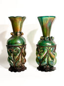 Coppia di Vasi in Vetro di Loetz e Ferro Battuto Anni 20