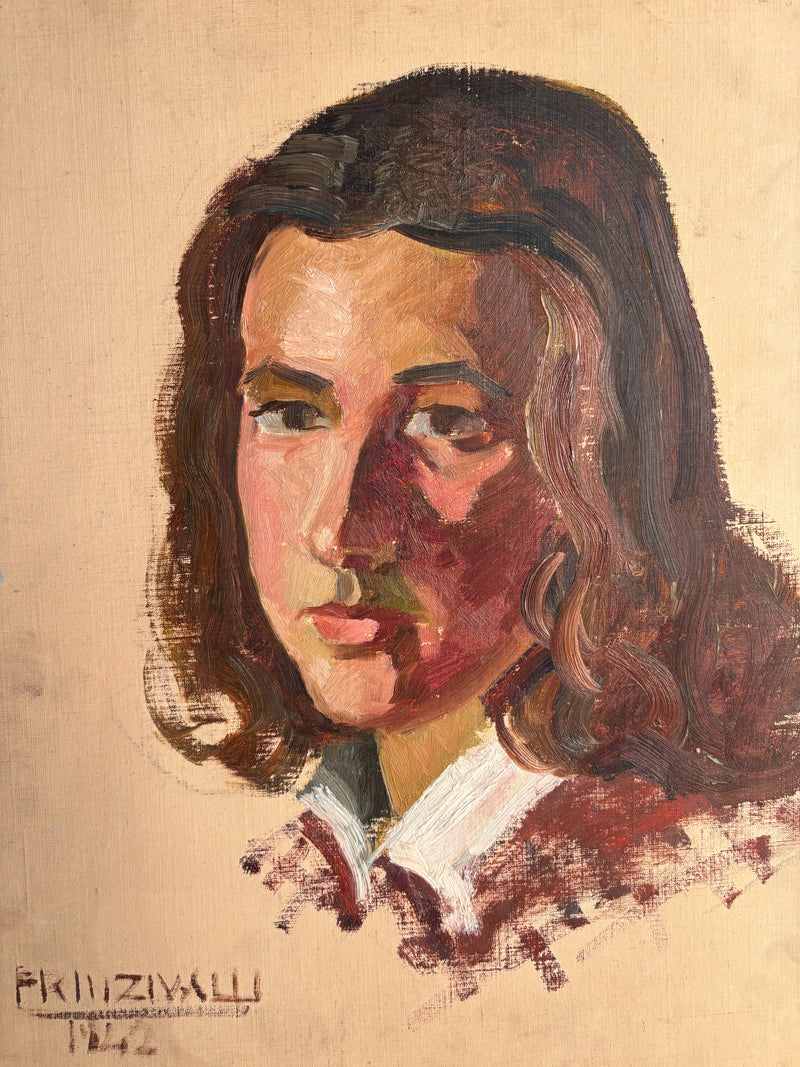 Portrait Oil on Panel of Young Man by Prinzivalli from 1942