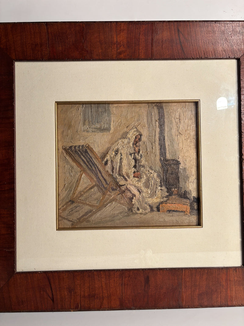 Oil Painting on Panel 'The Convalescent Monk' Early Twentieth Century