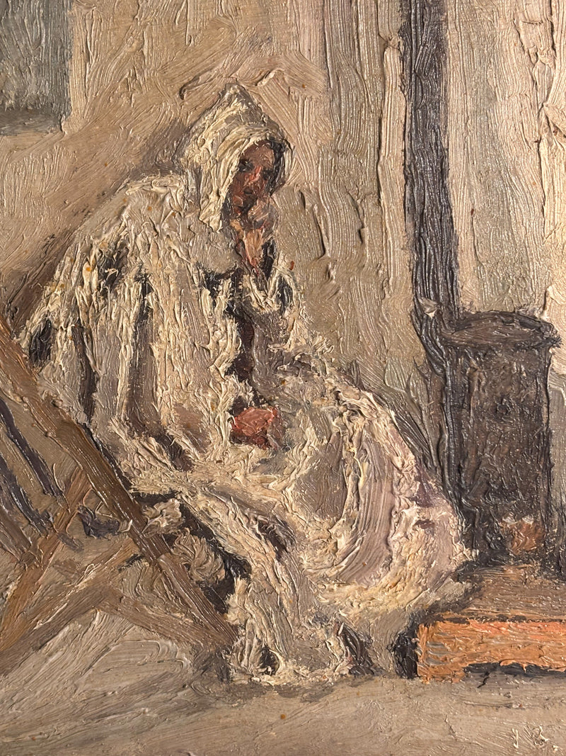 Oil Painting on Panel 'The Convalescent Monk' Early Twentieth Century