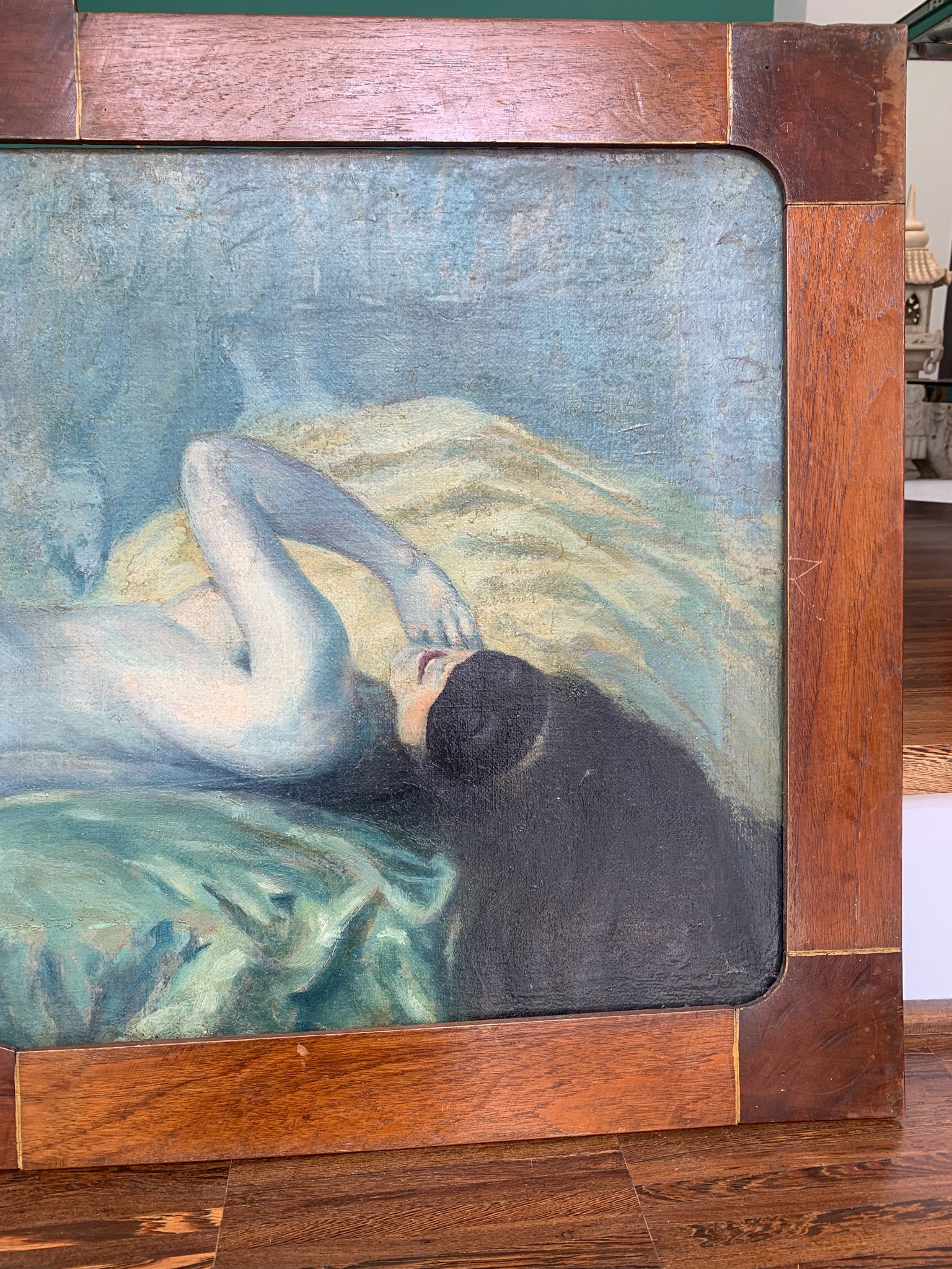 Capoletto Dipinto Olio su Tela di una Dama Distesa Primi Novecento