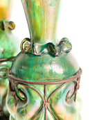 Coppia di Vasi in Vetro di Loetz e Ferro Battuto Anni 20