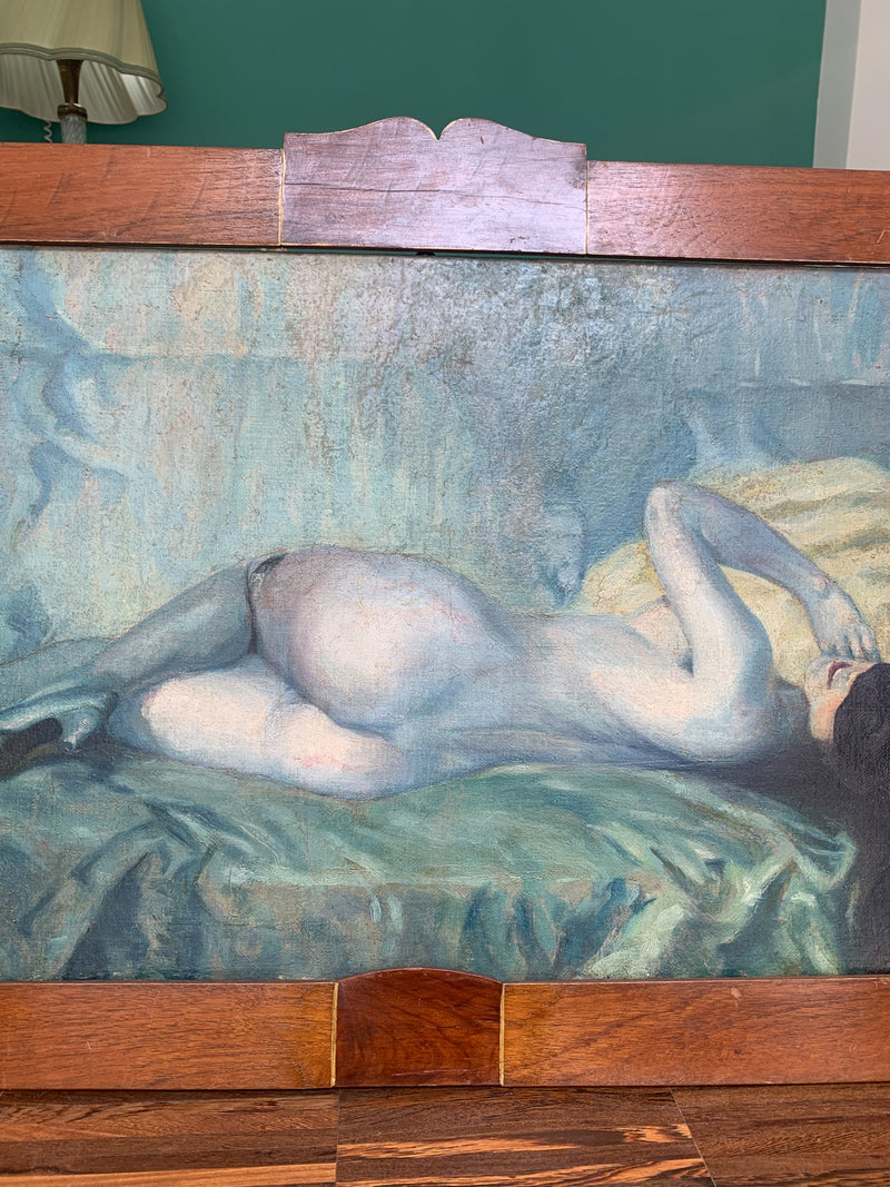 Capoletto Oil Painting on Canvas of a Lady Lying Early 20th Century