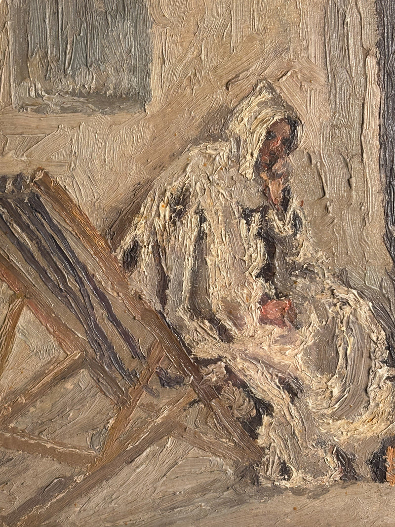 Oil Painting on Panel 'The Convalescent Monk' Early Twentieth Century