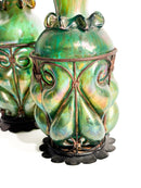 Coppia di Vasi in Vetro di Loetz e Ferro Battuto Anni 20