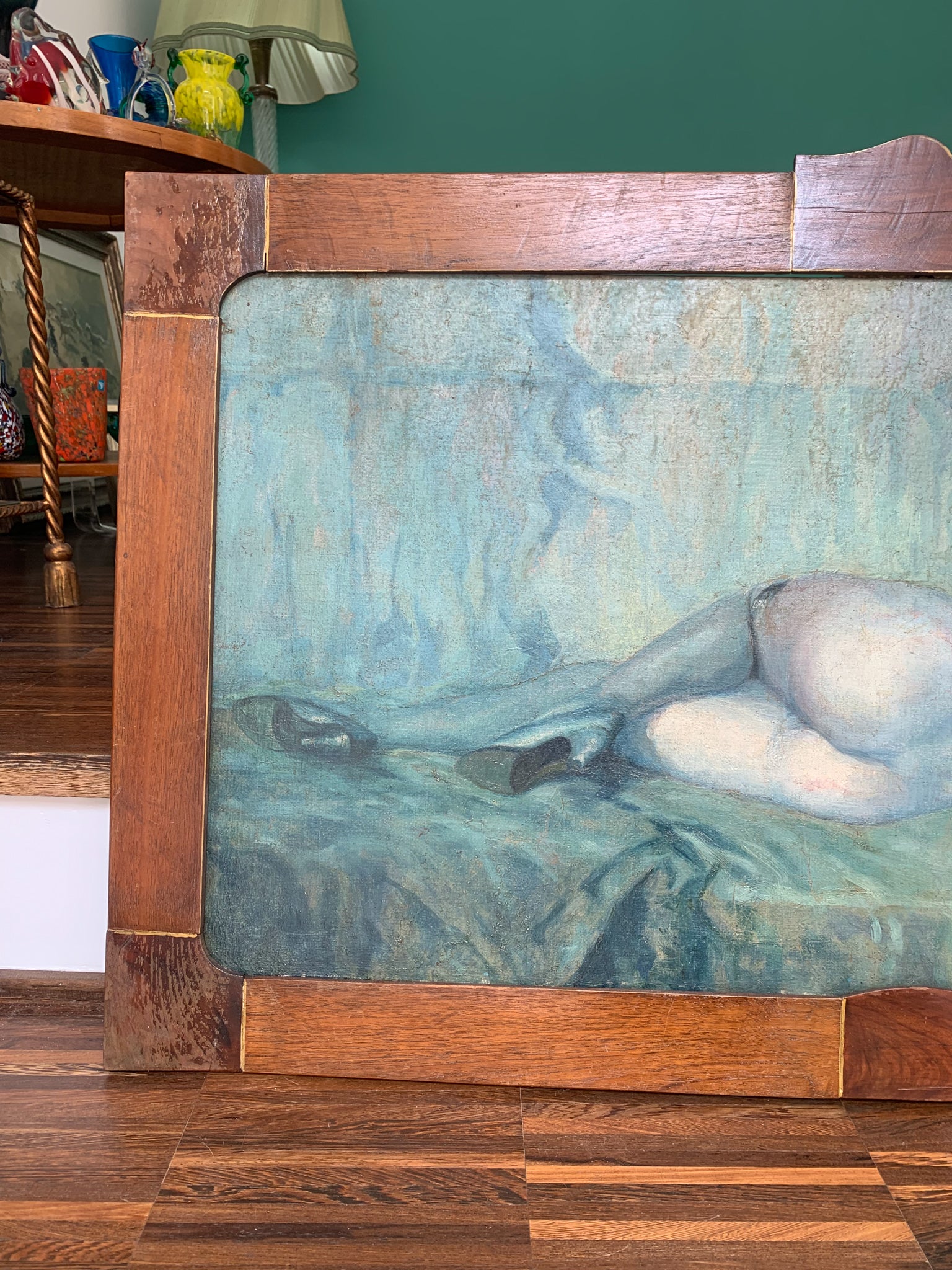 Capoletto Dipinto Olio su Tela di una Dama Distesa Primi Novecento