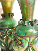 Coppia di Vasi in Vetro di Loetz e Ferro Battuto Anni 20