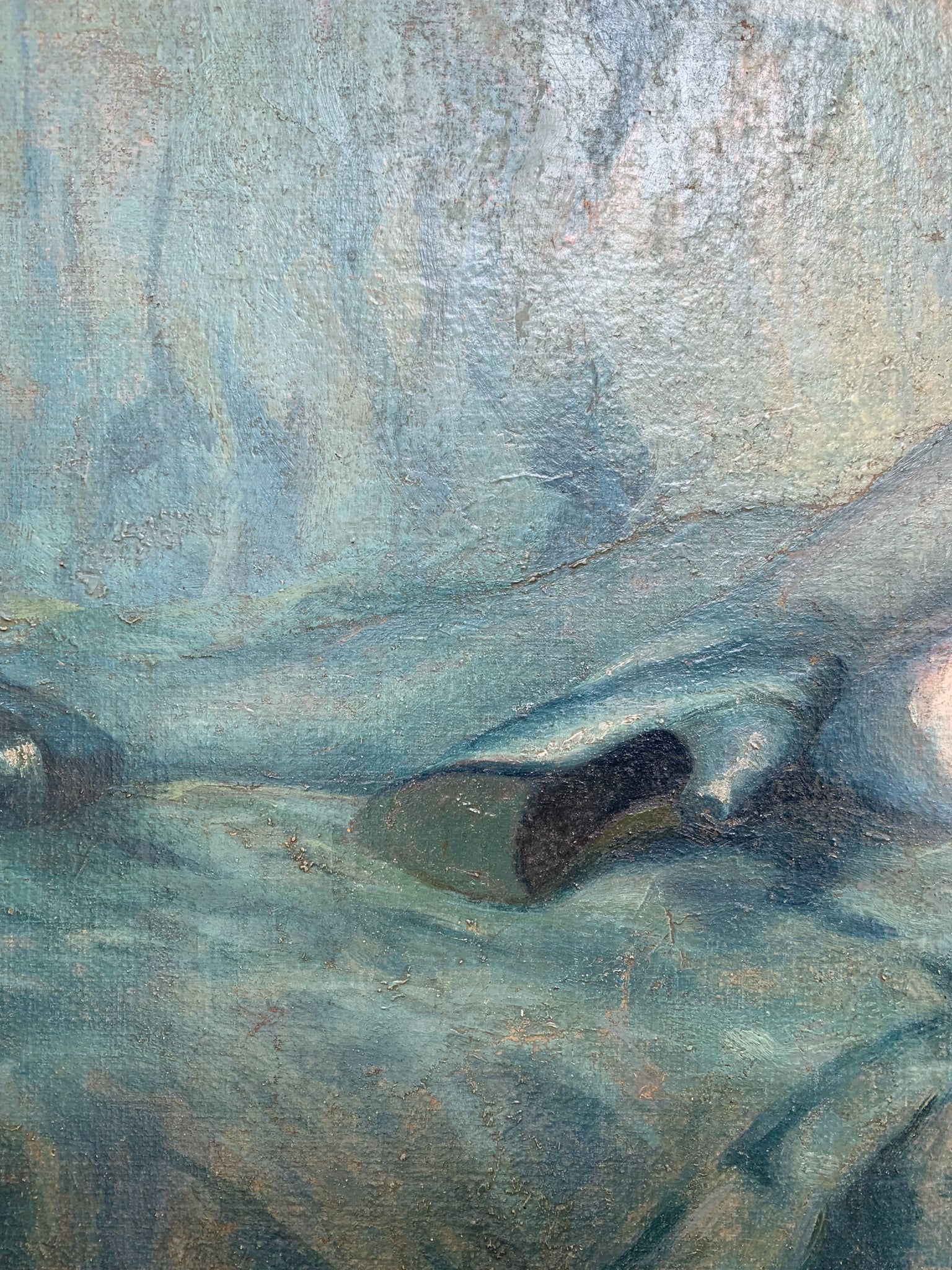 Capoletto Dipinto Olio su Tela di una Dama Distesa Primi Novecento