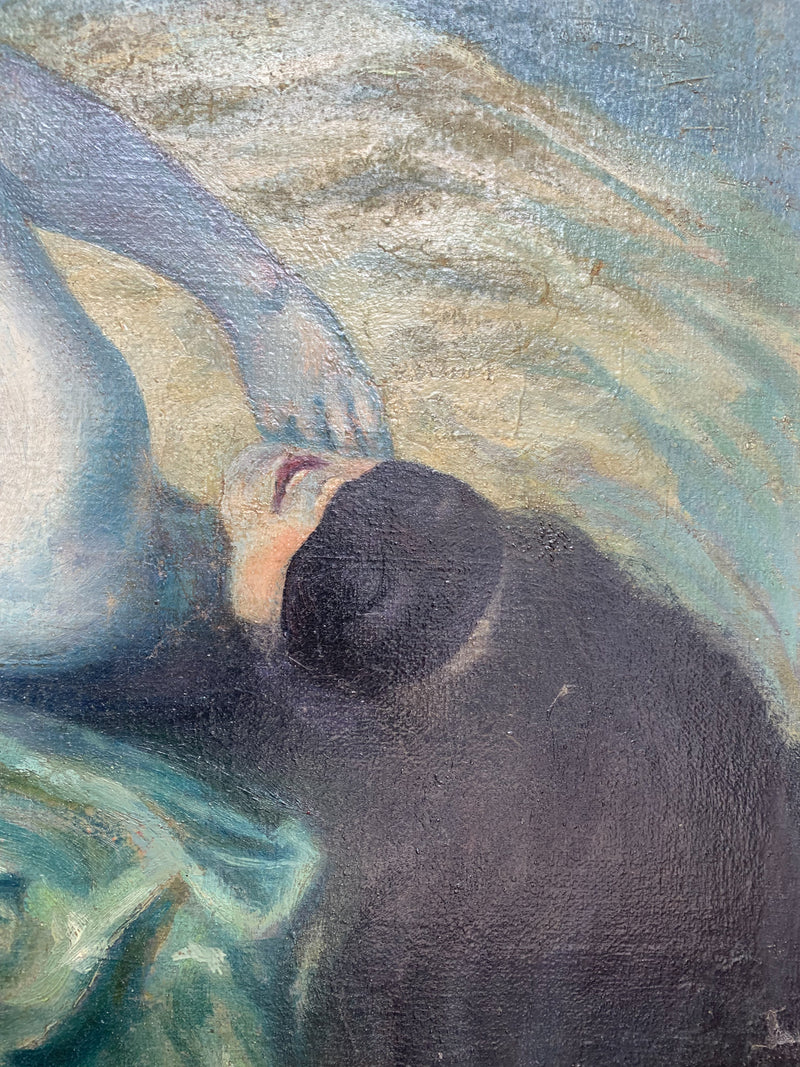 Capoletto Dipinto Olio su Tela di una Dama Distesa Primi Novecento