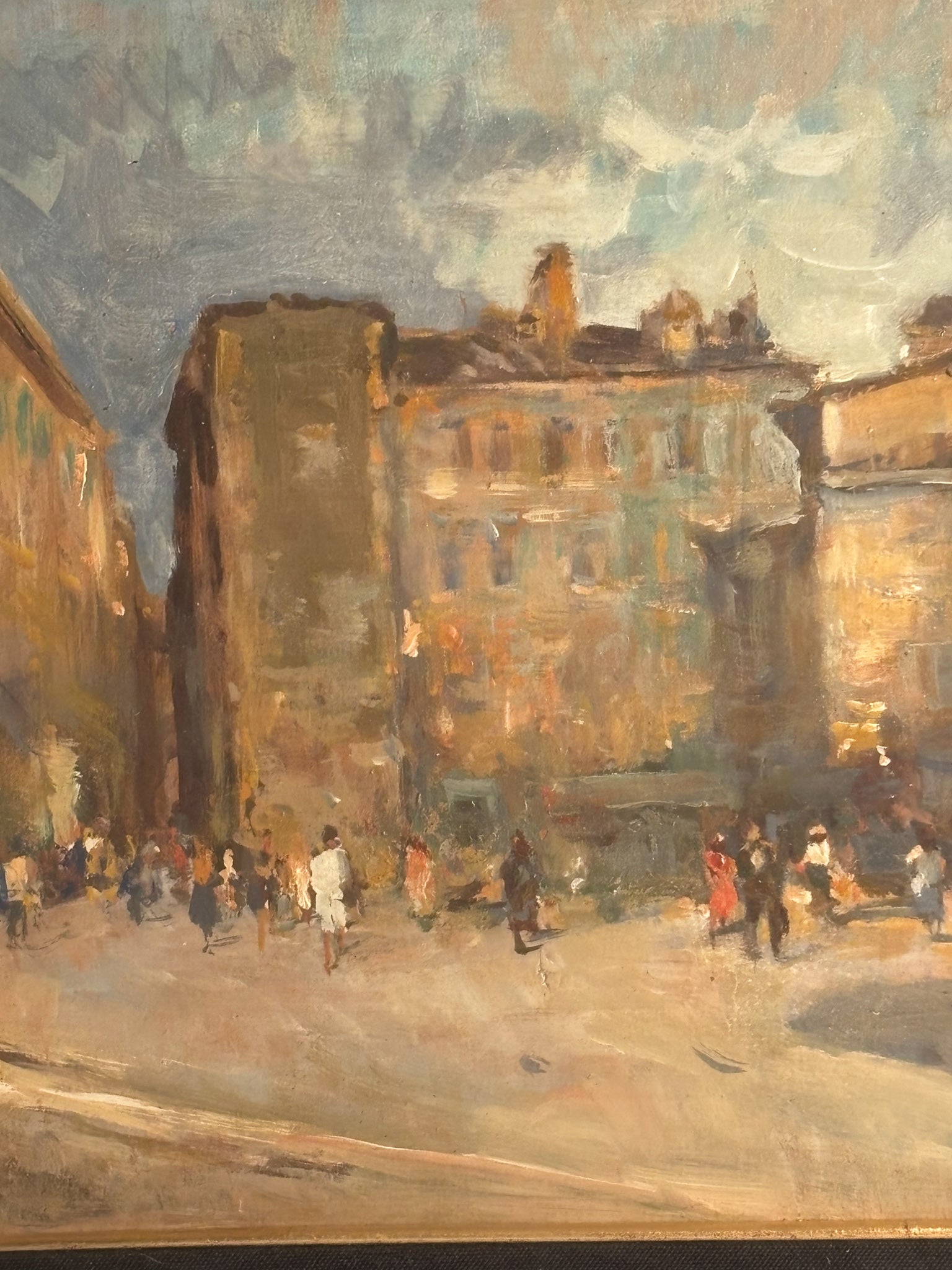 Oil Painting on Panel of Urban Landscape by A. Faini 1950s