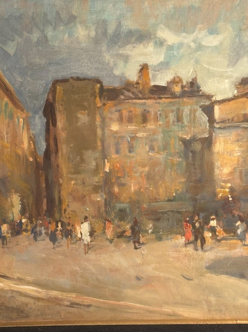 Dipinto Olio su Tavola di Paesaggio Cittadino di A. Faini Anni 50