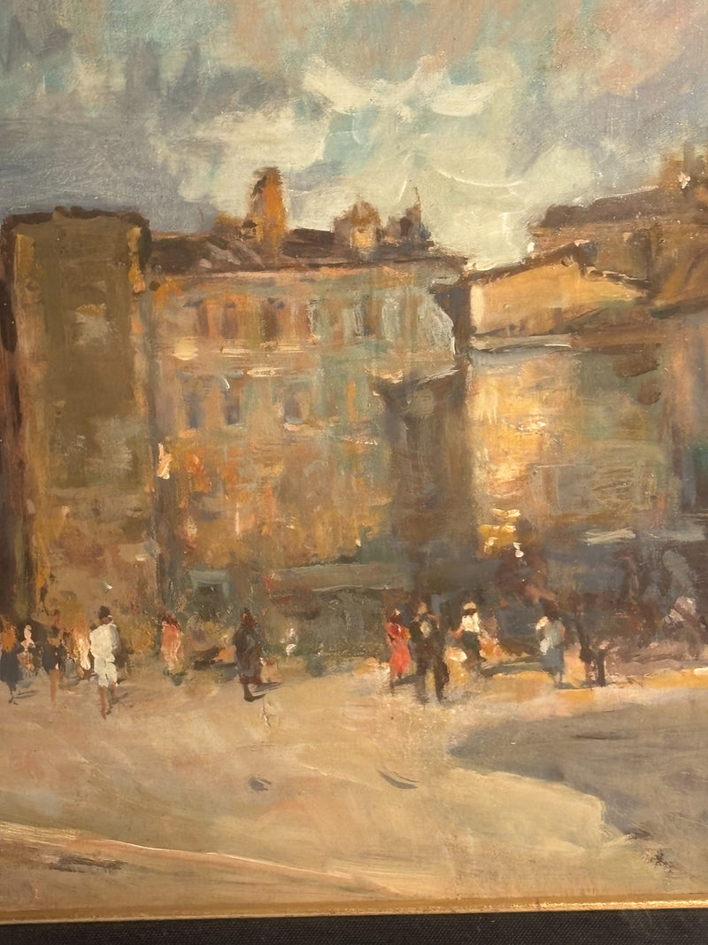 Dipinto Olio su Tavola di Paesaggio Cittadino di A. Faini Anni 50