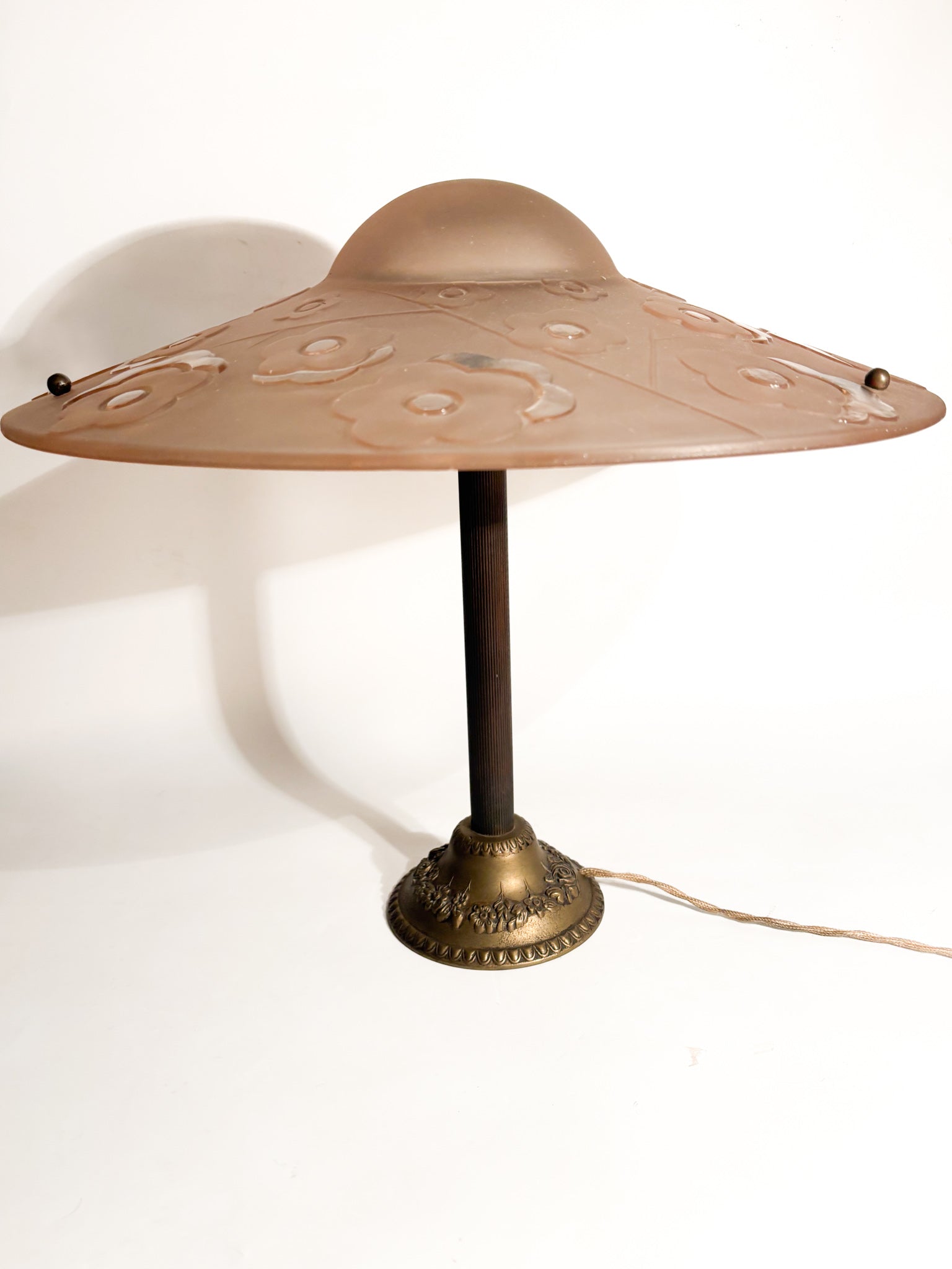 Lampada da Tavolo in Verre Pressé-moulé di Verrerie d'Art Degué Anni 30