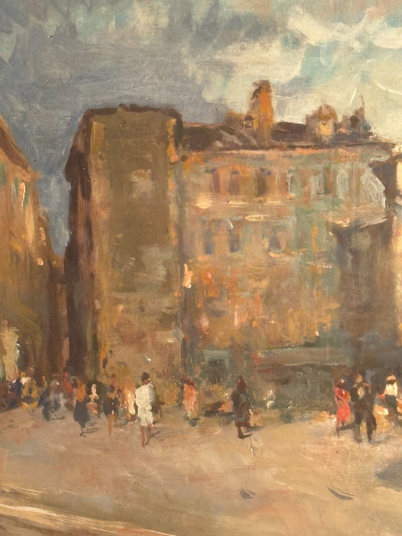 Dipinto Olio su Tavola di Paesaggio Cittadino di A. Faini Anni 50