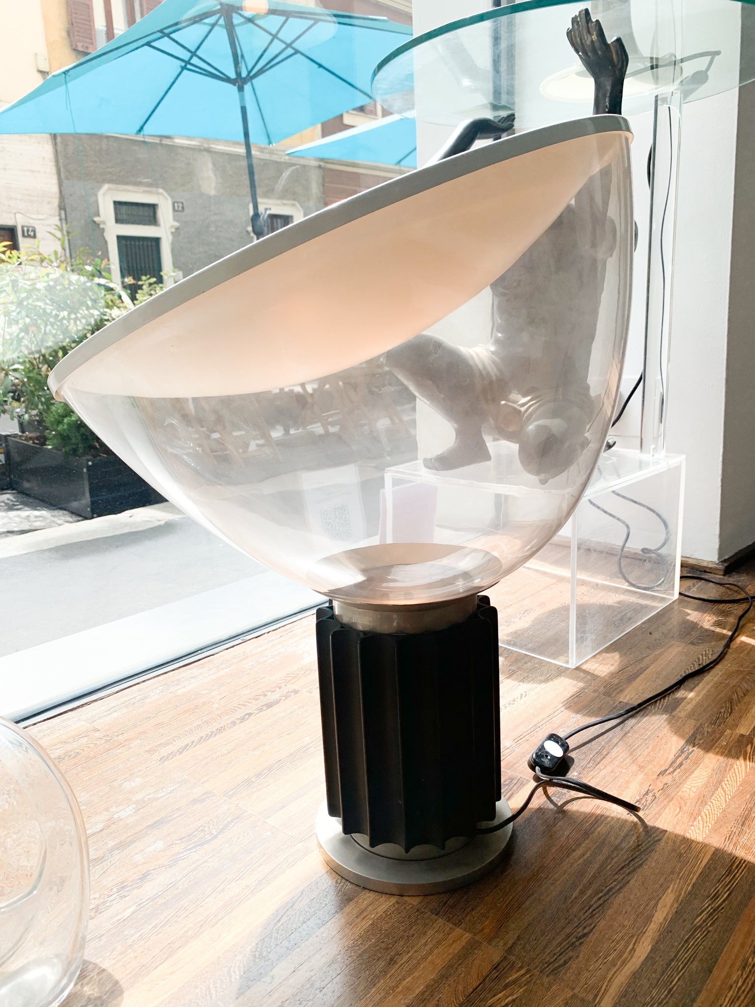 Flos Large Taccia Lamp in Aluminum and Glass by Castiglioni Original from the 70s