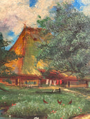 Oil Painting on Cardboard of Swiss Landscape with Chalet 1950s