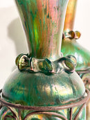 Coppia di Vasi in Vetro di Loetz e Ferro Battuto Anni 20