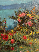 Oil Painting on Panel of Flower Bush by Ugo Mazzolari (Cremona 1873 - Milan 1946)