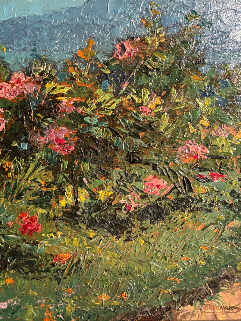 Oil Painting on Panel of Flower Bush by Ugo Mazzolari (Cremona 1873 - Milan 1946)