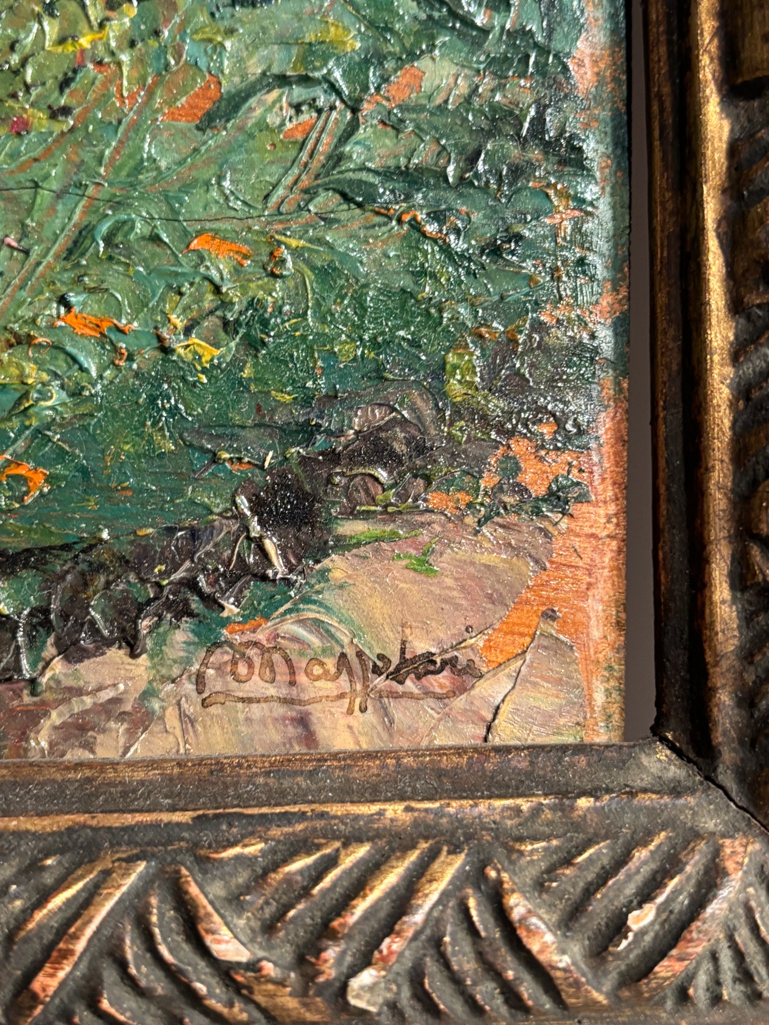 Oil Painting on Panel of Flower Bush by Ugo Mazzolari (Cremona 1873 - Milan 1946)