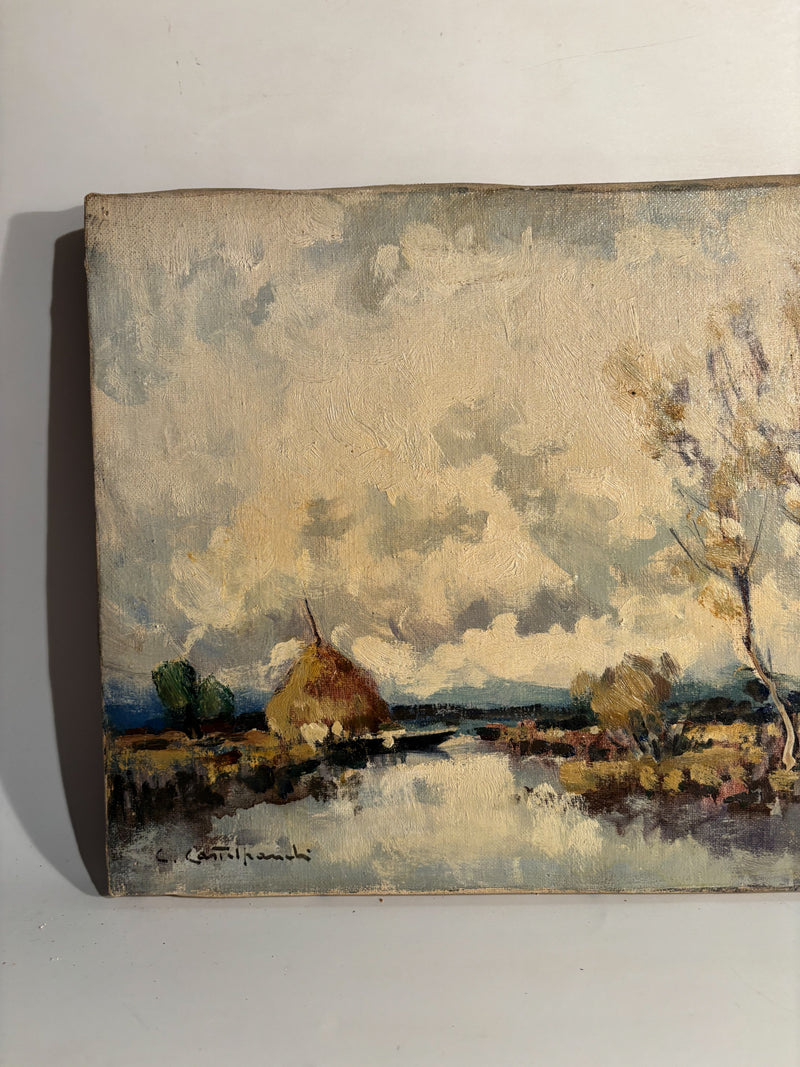 Oil Painting on Canvas of Natural Landscape by C. Castelfranchi 1950s