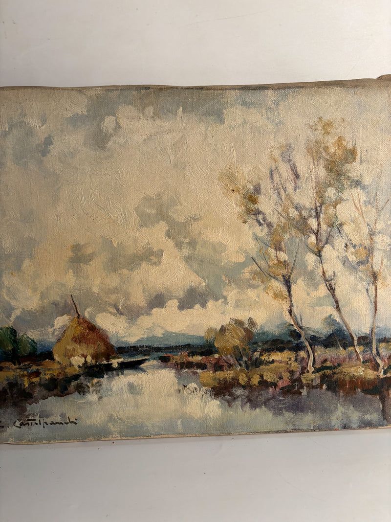 Oil Painting on Canvas of Natural Landscape by C. Castelfranchi 1950s