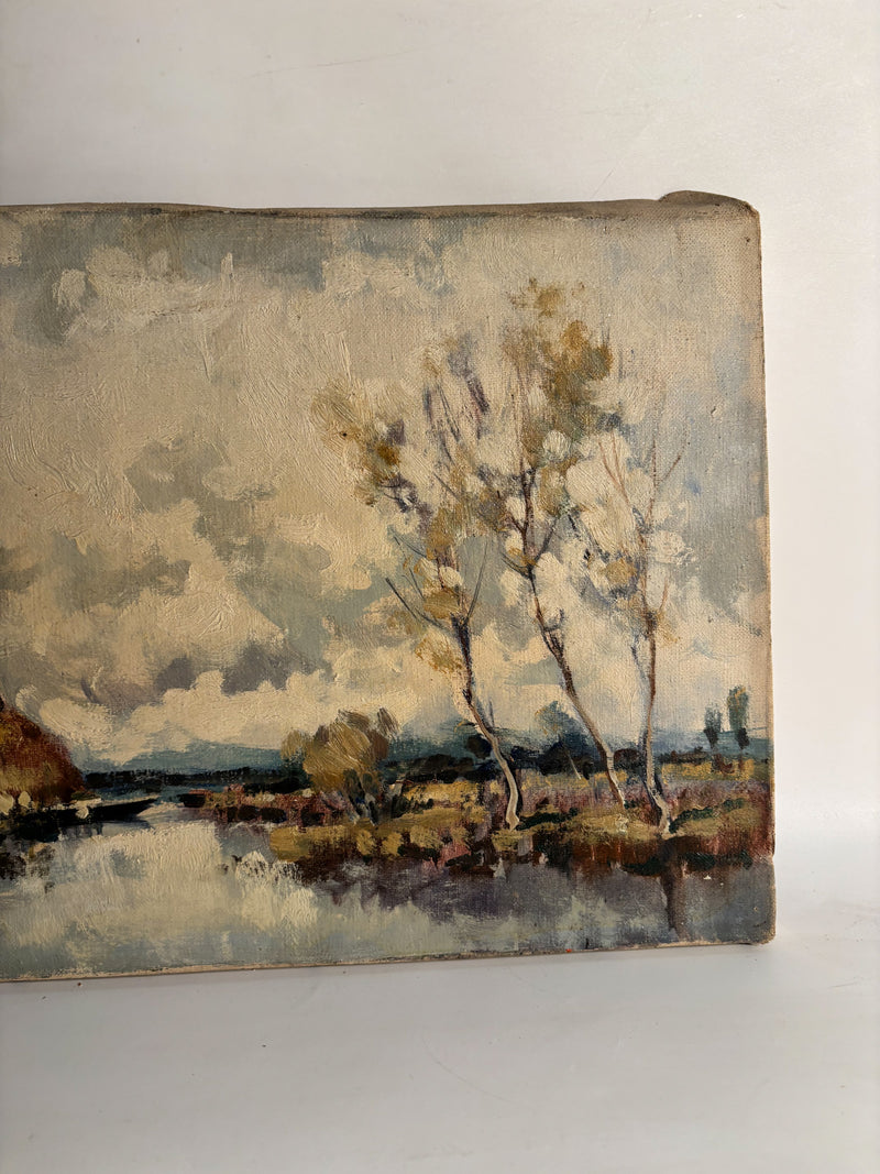 Oil Painting on Canvas of Natural Landscape by C. Castelfranchi 1950s