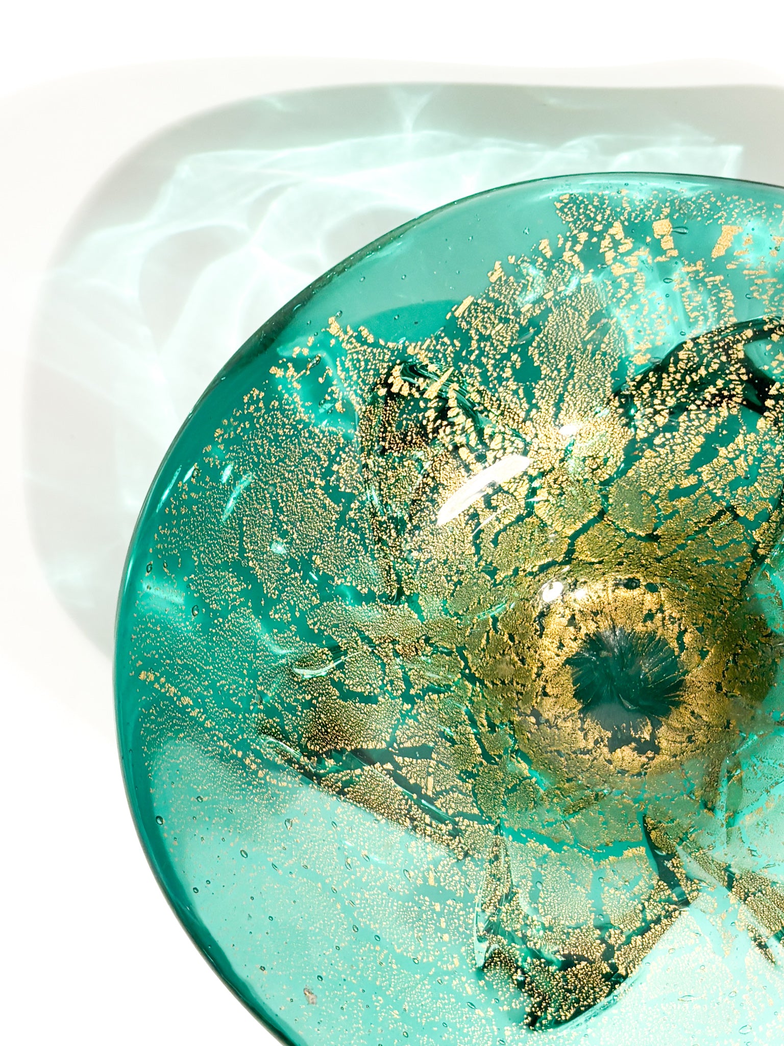 Decorative Bowl in Murano Glass Green and Gold Leaf 70s