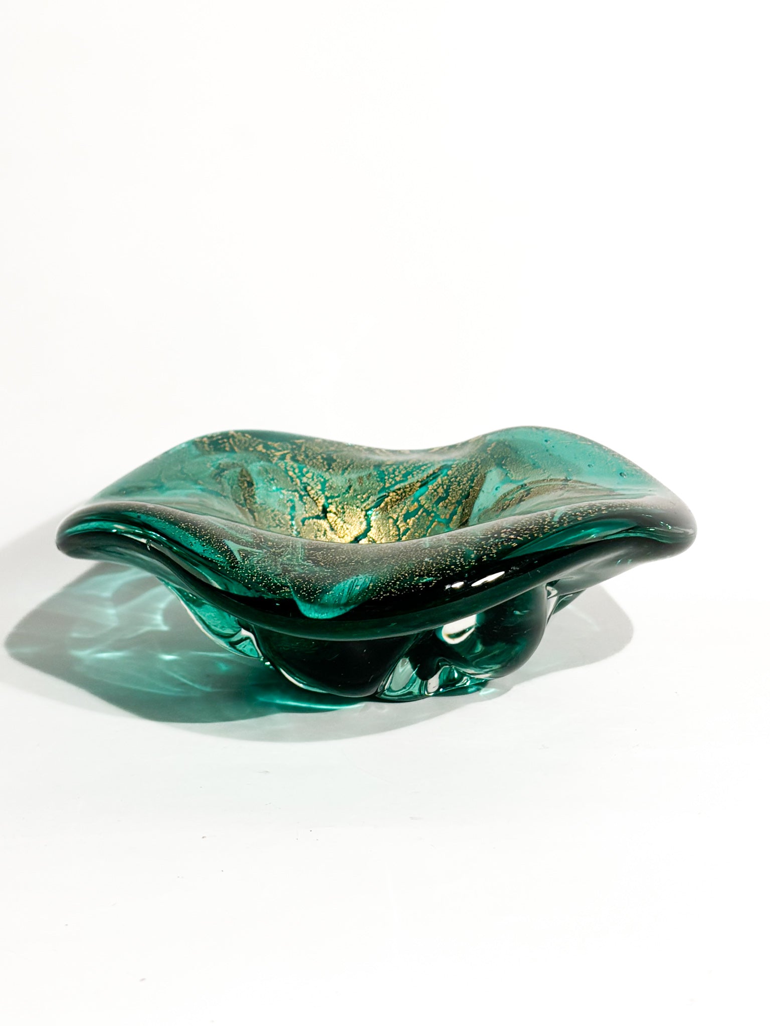Decorative Bowl in Murano Glass Green and Gold Leaf 70s