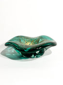 Decorative Bowl in Murano Glass Green and Gold Leaf 70s