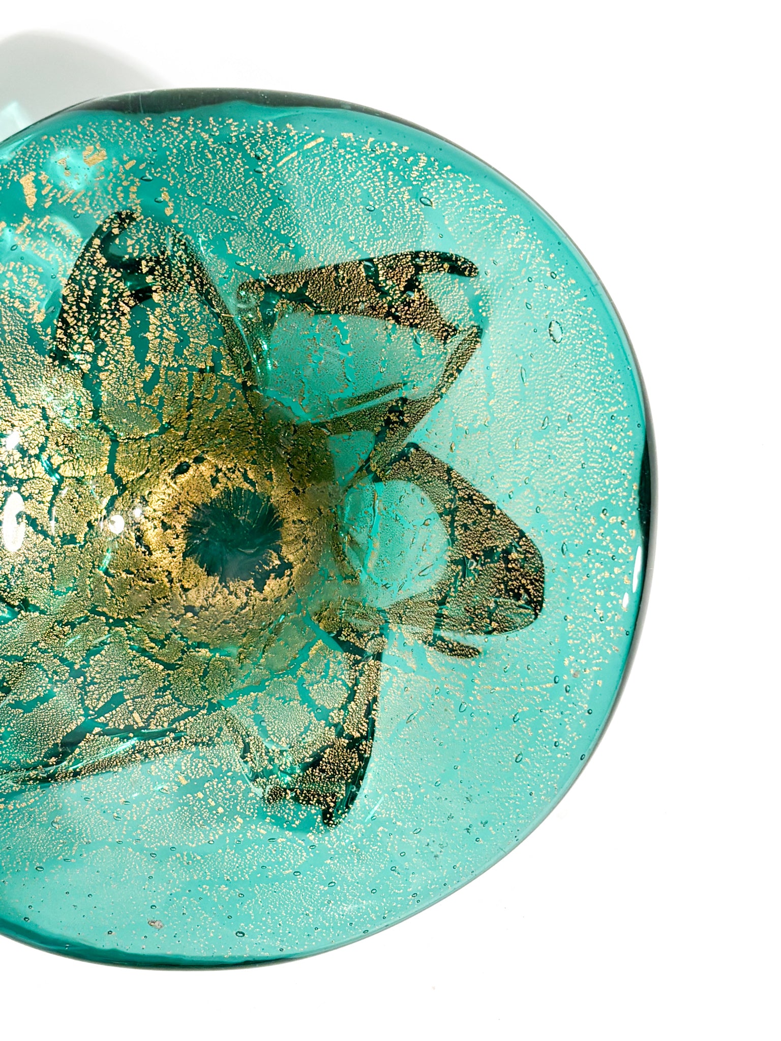 Decorative Bowl in Murano Glass Green and Gold Leaf 70s