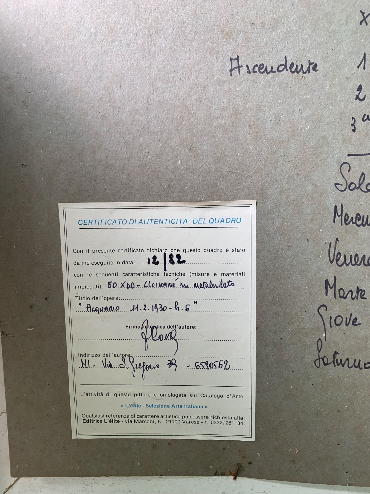 Quadro Cloisonnè su Metacrilato Raffigurante il Tema Natale dell'Acquario 1982