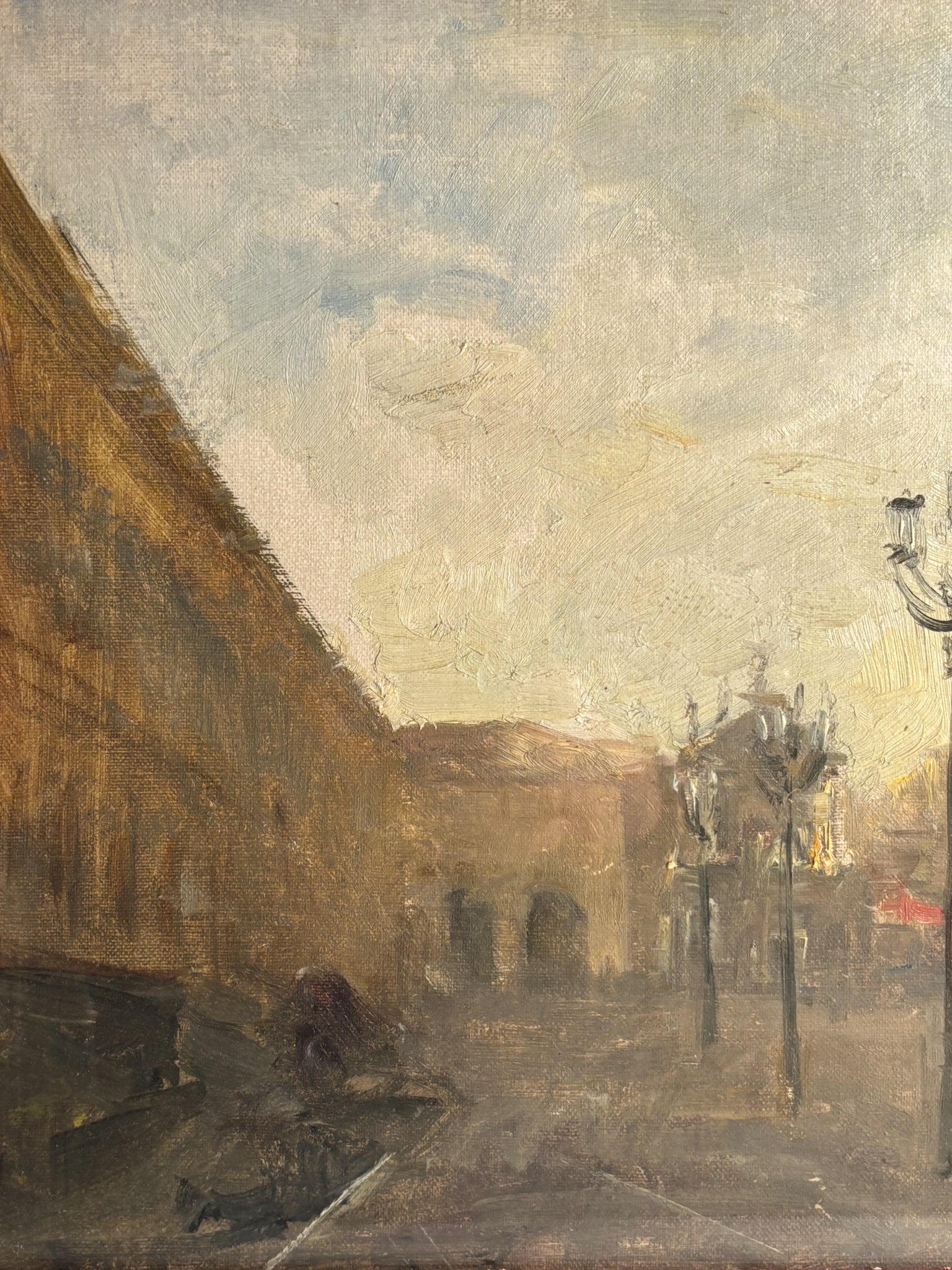 Oil Painting on Panel of Urban Scene by Attilio Melo 1960s