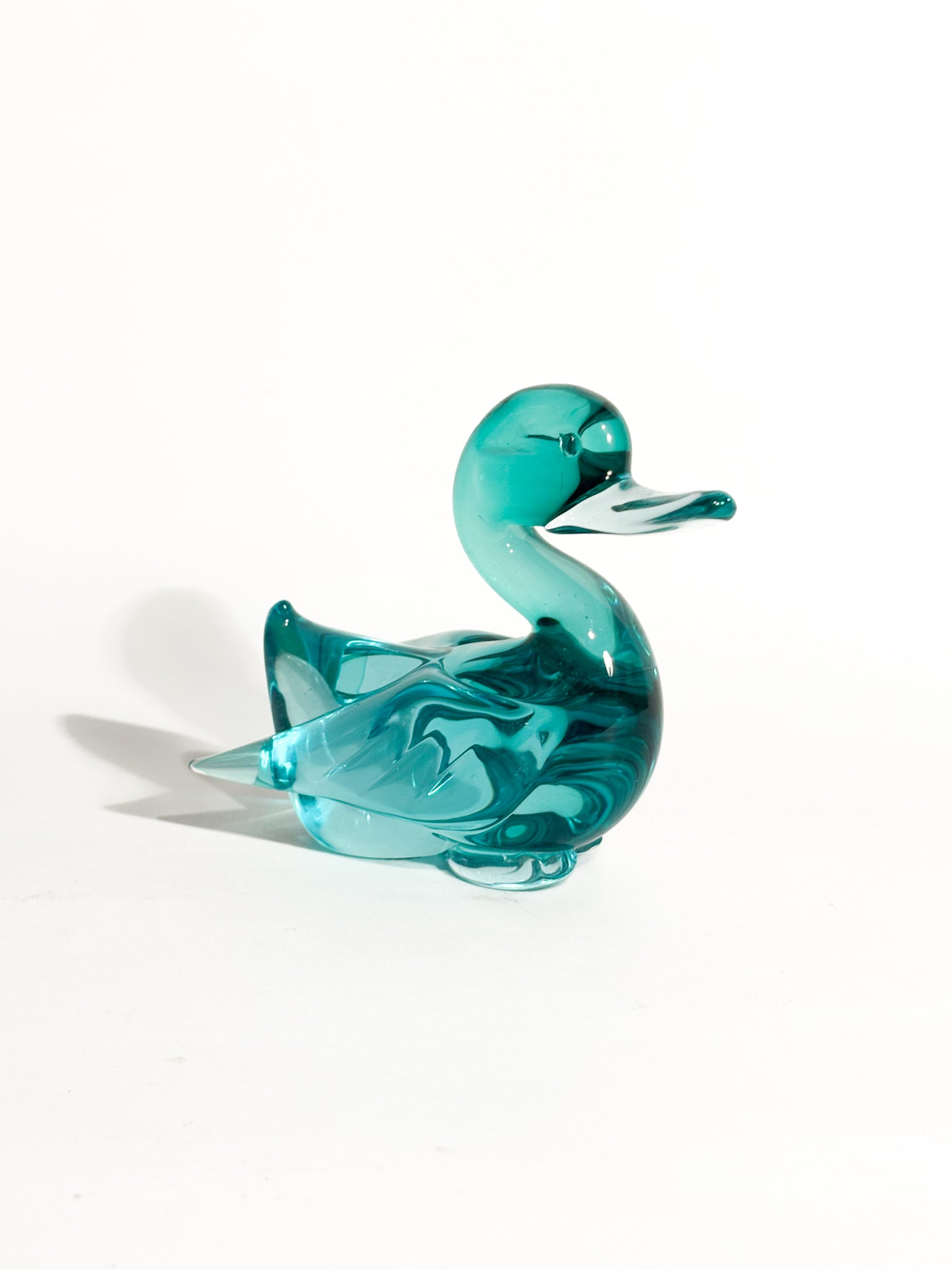 Murano Glass Duck Sculpture Green by Archimede Seguso 1950s
