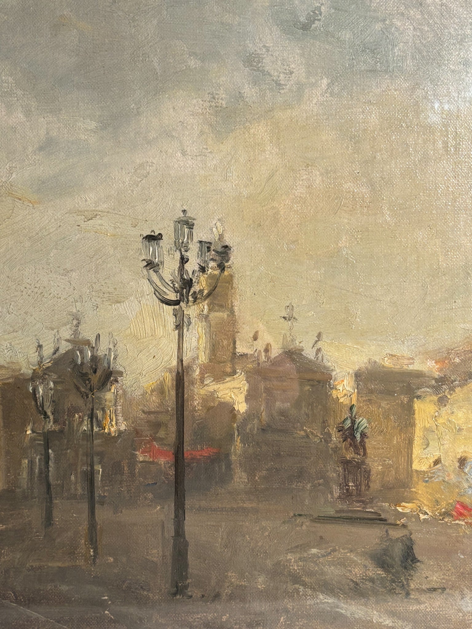 Oil Painting on Panel of Urban Scene by Attilio Melo 1960s