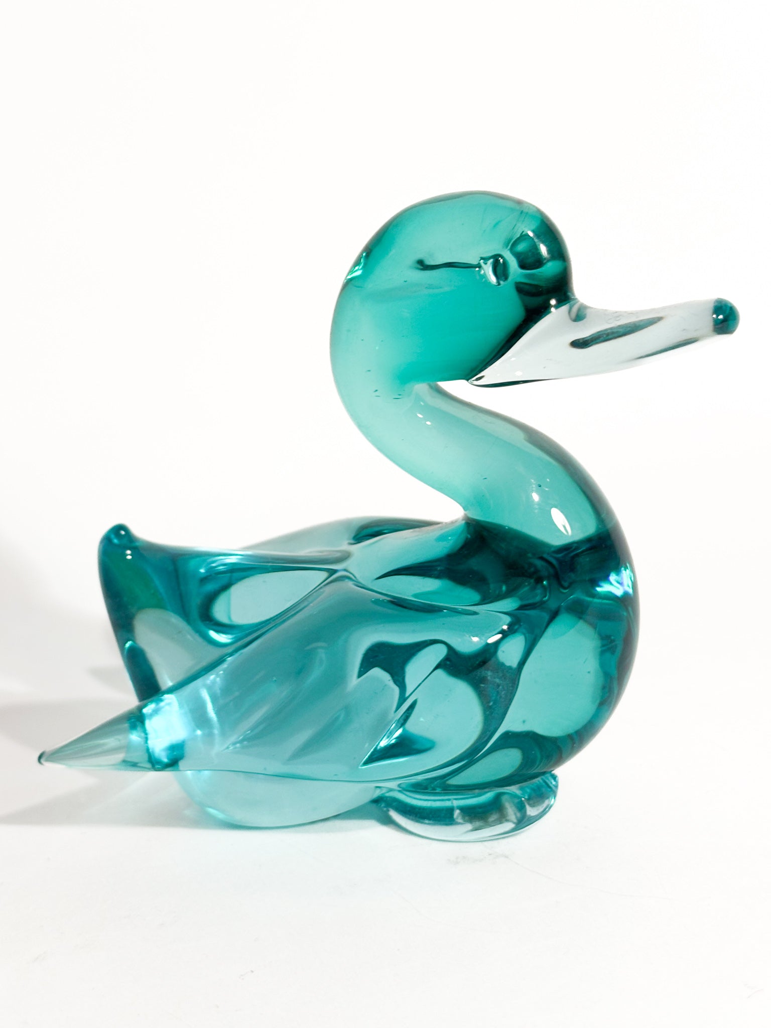 Murano Glass Duck Sculpture Green by Archimede Seguso 1950s