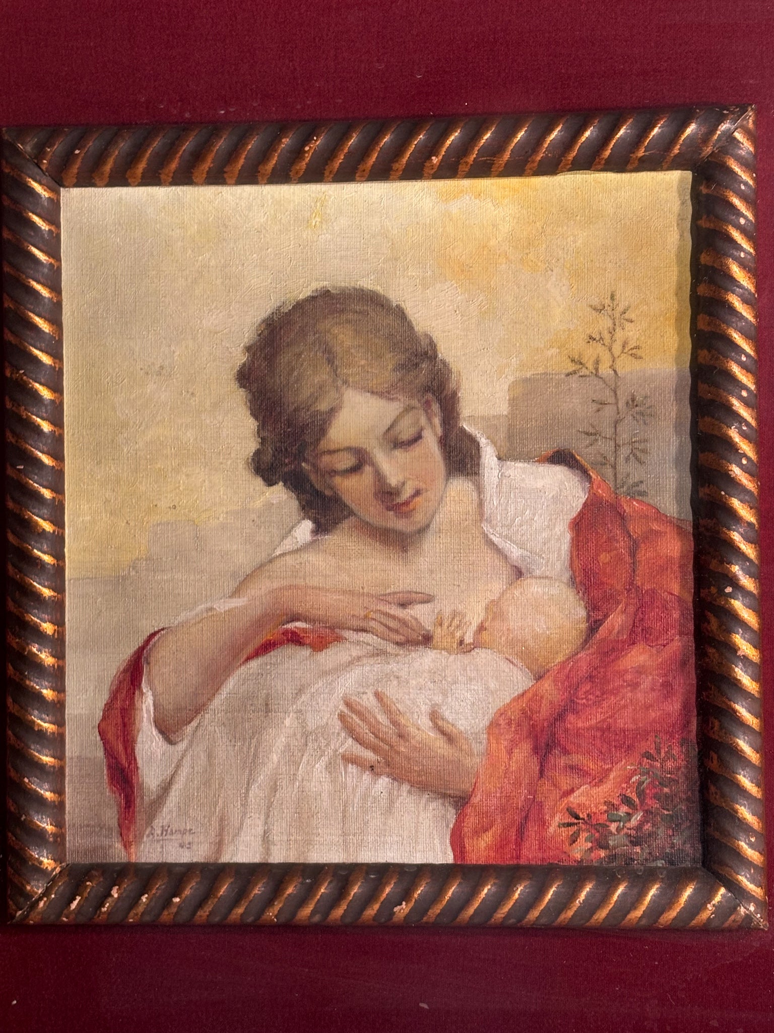Oil Painting on Canvas of Maternity by A. Hampe