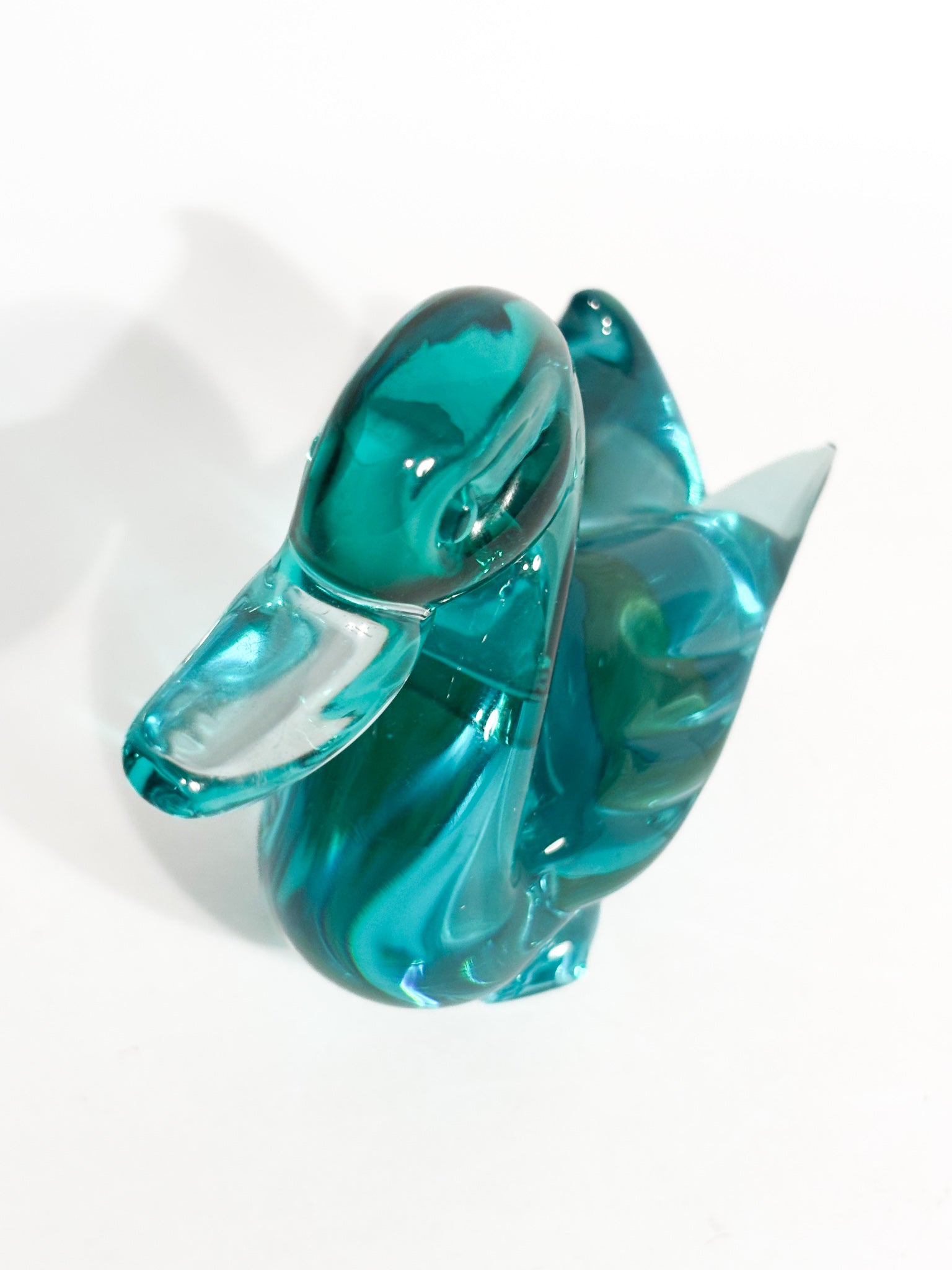 Murano Glass Duck Sculpture Green by Archimede Seguso 1950s